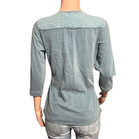 Pulp crew neck 3/4 sleeve detail front ribbed Aegean blue novelty top M - Picture 5 of 5